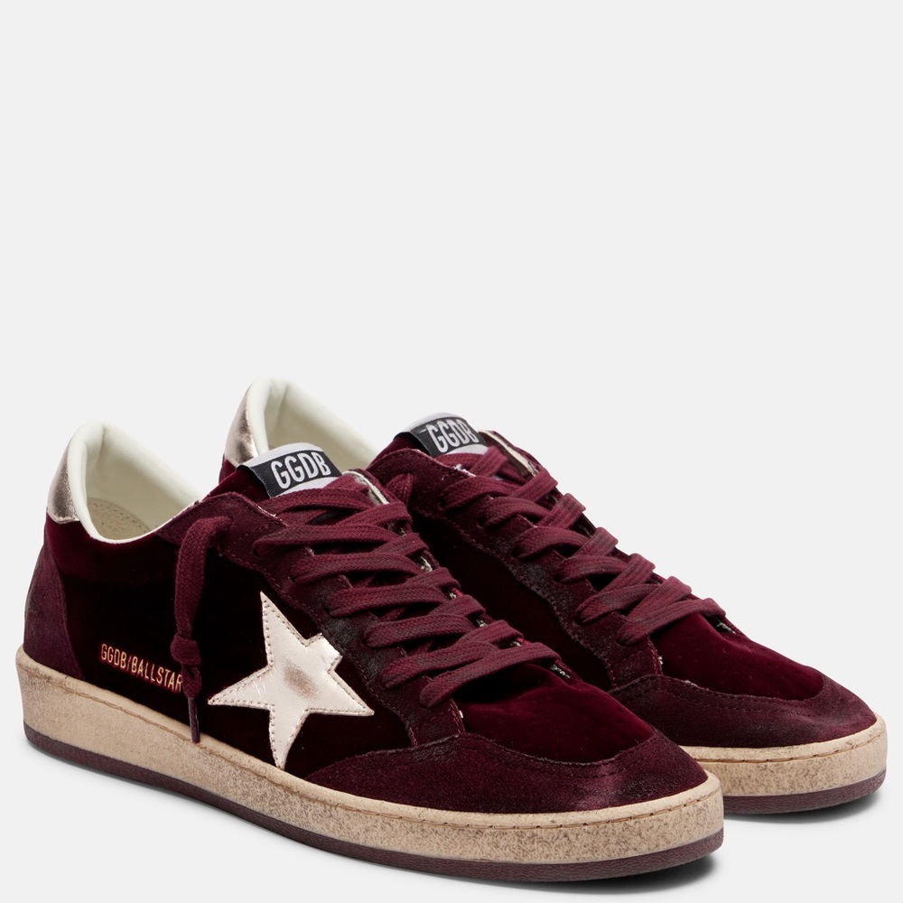 Golden Goose Ball Star Suede and Velvet Ruby Red and Silver Size 39